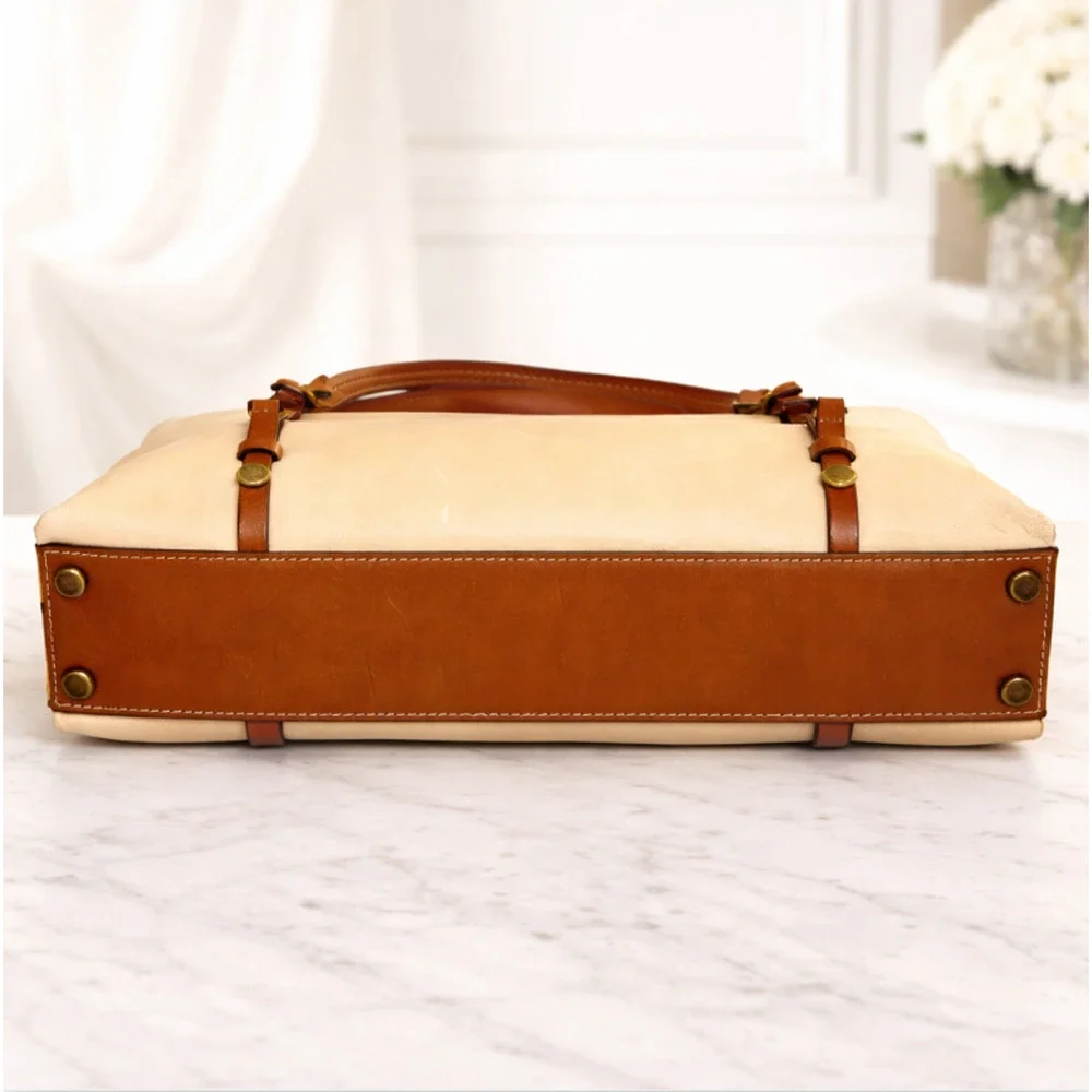 Oscar de la Renta Vacchetta Leather Shopper Tote Camel Vintage Shoulder Bag NOS